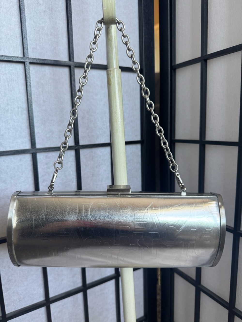 Kenneth Cole Silver Metallic Cylinder Chain-Handle Clutch